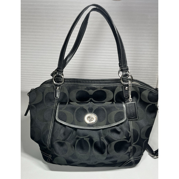 Coach Handbags - Coach Leah Signature C Turnlock Satchel Tote Handbag Black Jacquard Y2K